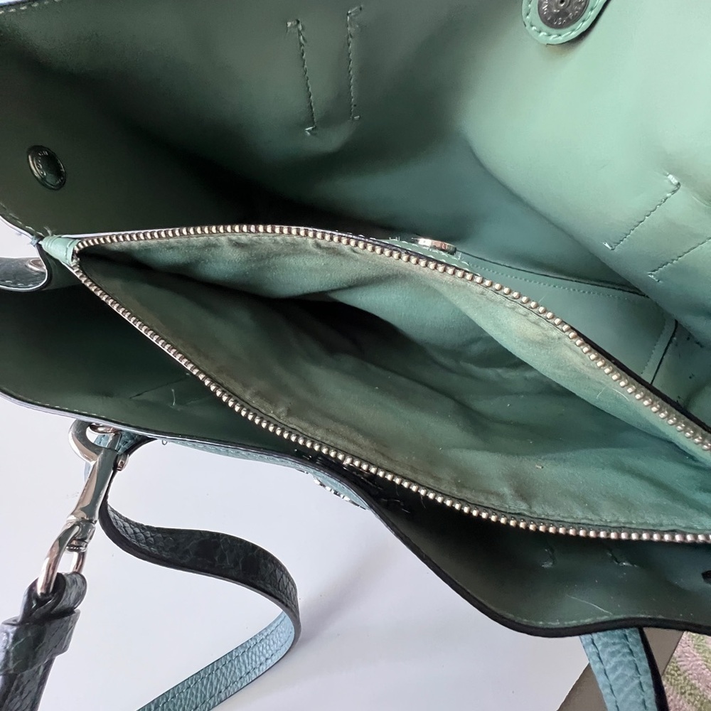 Coach Classic Avenue Cary-all Bag Dark Turquoise Green Snakeskin Embossed Straps - Picture 7 of 13